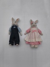Two Vintage Easter Bunnies Boy and Girl In Clothes, Ceramic Heads, Hands & Legs  picture