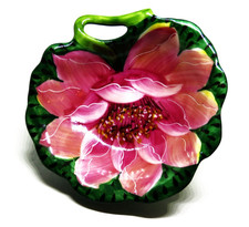LIMOGES FRANCE BOX - PARRY-VIEILLE - PINK WATER LILY & CUT OUT STEM - FLOWER picture