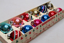 Lot Vintage 50's Glass Striped Small BALL Christmas Ornament Shiny Brite Display picture