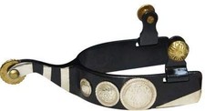 Showman Black Steel Spurs w/ Engraved Silver Conchos & Bar Accents picture