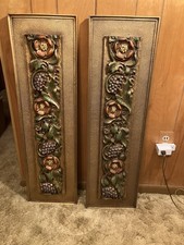 2 Vintage Syroco MCM 3D Gold Wall Plaques Ornate Floral & Fruit Motif 20”x 8”ea picture