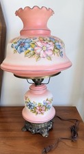 Vintage Pink Gone With The Wind Lamp Floral Ruffled Hurricane Parlor Victorian picture