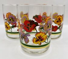 Set Of 3 Vintage Libbey Juice Glasses Pansies Floral  picture