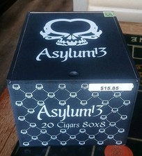 Asylum 13 80X8 Empty Wood Cigar Box Skull Black & White 8.5x6.75x5.5 picture