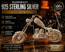 Handmade 925 Sterling Silver Chopper Motorcycle Sculpture  Biker Collector Gift picture