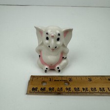 Vtg Sitting Ceramic Porcelain White Elephant Figurine Pink Accents 2.5 in tall picture