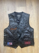 Diamond Plate Buffalo Leather Biker Vest Multi-Patch Live To Ride Lace Up Sz M picture