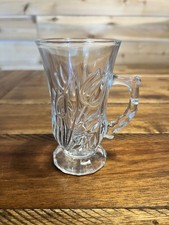 Vintage Soga Japan Tulip Glass Mug Footed Clear Embossed Floral Coffee Tea 4.5” picture