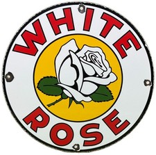 VINTAGE WHITE ROSE GASOLINE PORCELAIN SIGN GAS STATION PUMP PLATE 11.75