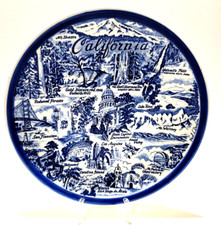 VTG California Blue Transferware 9 in Ceramic Souvenir Plate by Karol Western LA picture