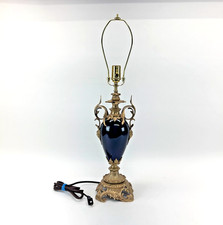 Atq 19th C French Cobalt Blue Porcelain & Solid Brass Candelabra Lamp Conversion picture