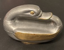 Rare Antique Chinese Turn Head Duck Handle Style Pewter Tea Caddy Incense Burner picture