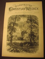 1871 - YOSEMITE FALLS - very early scenic wood engraving, with text picture