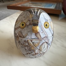 Vintage Crazy Lace Agate Stone Owl Egg Shaped - Hand Carved Agate Owl Sculpture picture