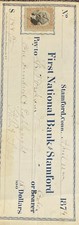 1874 Bank Check Payment  First National Bank Stamford Connecticut picture