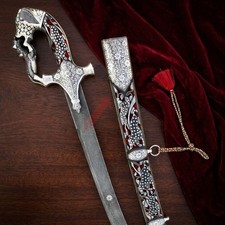 Imperial Mughal Shamshir — Handcrafted Damascus Steel Sword with Silver Jali picture
