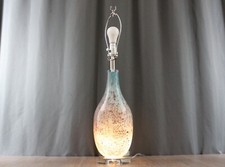 Blue speckled red art glass table lamp, Medallion Lighting Bitonto, lighted base picture