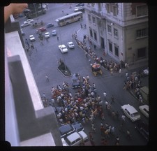 sl44 Slide 1970's City Street Scene Crowds Horse Carriage 196a picture