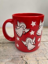 Vintage Waechtersbach Red Ceramic Mug With Angel & Star Germany Festive Holiday  picture