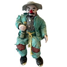 Vintage Hobo Clown Porcelain Doll Sitting With Bottle And Cigar picture