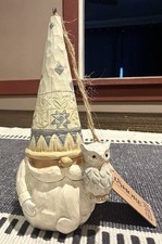Jim Shore White Woodland Gnome Holding Owl Figurine picture