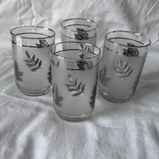 Vintage Libbey Silver Foliage Frosted Glass Tumblers Set of 4 MCM Barware 4.5