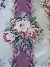 PAIR Victorian Lavender ROSE Hollywood Regency Barkcloth Vintage Fabric Curtains picture
