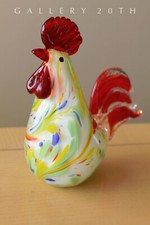 WOW ITALIAN MCM MURANO ROOSTER SCULPTURE RED VTG HEN GLASS 60S 50S MID CENTURY picture