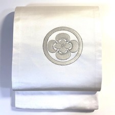 Obi Kimono 6k1095 Nagoya silk long white silver patterned style picture