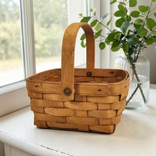 VTG Longaberger Handwoven Farmhouse Basket Folding Handle Square 1996 USA 7.25