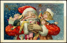 Santa Claus with  Black Doll~Toys~Antique Gel Embossed Christmas Postcard~k-3 picture