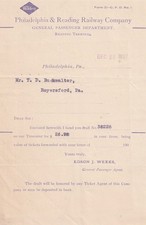 Philadelphia & Reading Railway Company Ticket Refund Letter 1907 Philadelphia picture