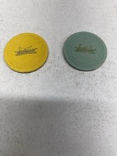 2- VINTAGE 1948 CALIF CARD ROOM CHIPS, YELLOW&GREEN YACHT CLUB SAN FRANCISCO CA picture