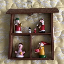 Vintage Wooden Christmas Display Shadow Box Diorama Ornament Shelf Sitter 5.5