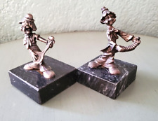 VTG Hobo Clown Musicians Genuine Pewter Figurines Set/2 Marble Stand Taiwan picture