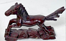 Vintage Chinese Hand Carved Rosewood (or Boxwood) Mu Wang Horse Glass Eyes 3.5