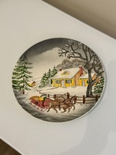Vintage West Germany Hand Painted 3D Winter Sleigh Scene Ceramic Wall Plate 13” picture
