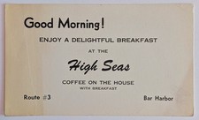 ​​​​Vtg High Seas Motel Bar Harbor ME Breakfast Voucher Route 3 Maine Ephemera  picture