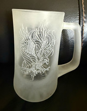 The Spike Frosted Glass Beer Mug Stein Eagle American Flag Etched 7” Heavy picture