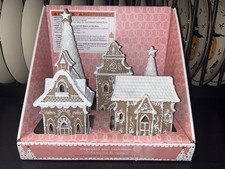 NEW Cupcakes And Cashmere Gingerbread Village Houses W/Trees Snow Set Of 5 LED picture