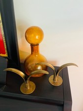 (2) MCM Vintage Brass Candlestick Holder Lily Ystad Metal By Ivar Alenius Bjork picture