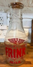 Vintage 1945 Frink Quart Glass Milk Bottle with Make America Strong Logo on Back picture