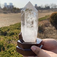 520g Natural Clear Quartz Obelisk Quartz Cystal Point Wand Tower +Stand picture