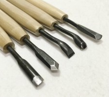 1st Masakichi Japanese Old Graver Chisels Set of 5 Blue Steel 9mm W/ Wooden Box picture