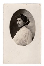 Edwardian Portrait Young Woman High Collar Dress Real Photo Postcard RPPC Posted picture