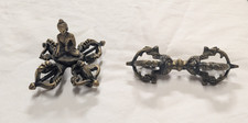 Vintage Tibetan Dorje & Buddha on Double Vajra - Buddhist Visvavajra Thunderbolt picture