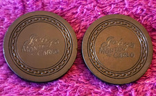 RARE PAIR 1955 Joby's Monte Carlo Lake Tahoe $1 Casino Chips Gold Lettering picture