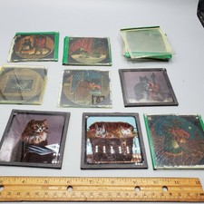 Antique Victorian Hand-Colored Magic Lantern Glass Slide Lot Anthropomorphic Cat picture