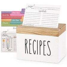 Dahey Wooden Recipe Box Set with 100 Recipe Cards 4x6 and 6 Dividers, White | Du picture