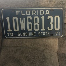 VINTAGE 1970-71  BLUE  FLORIDA LICENSE PLATE -  picture